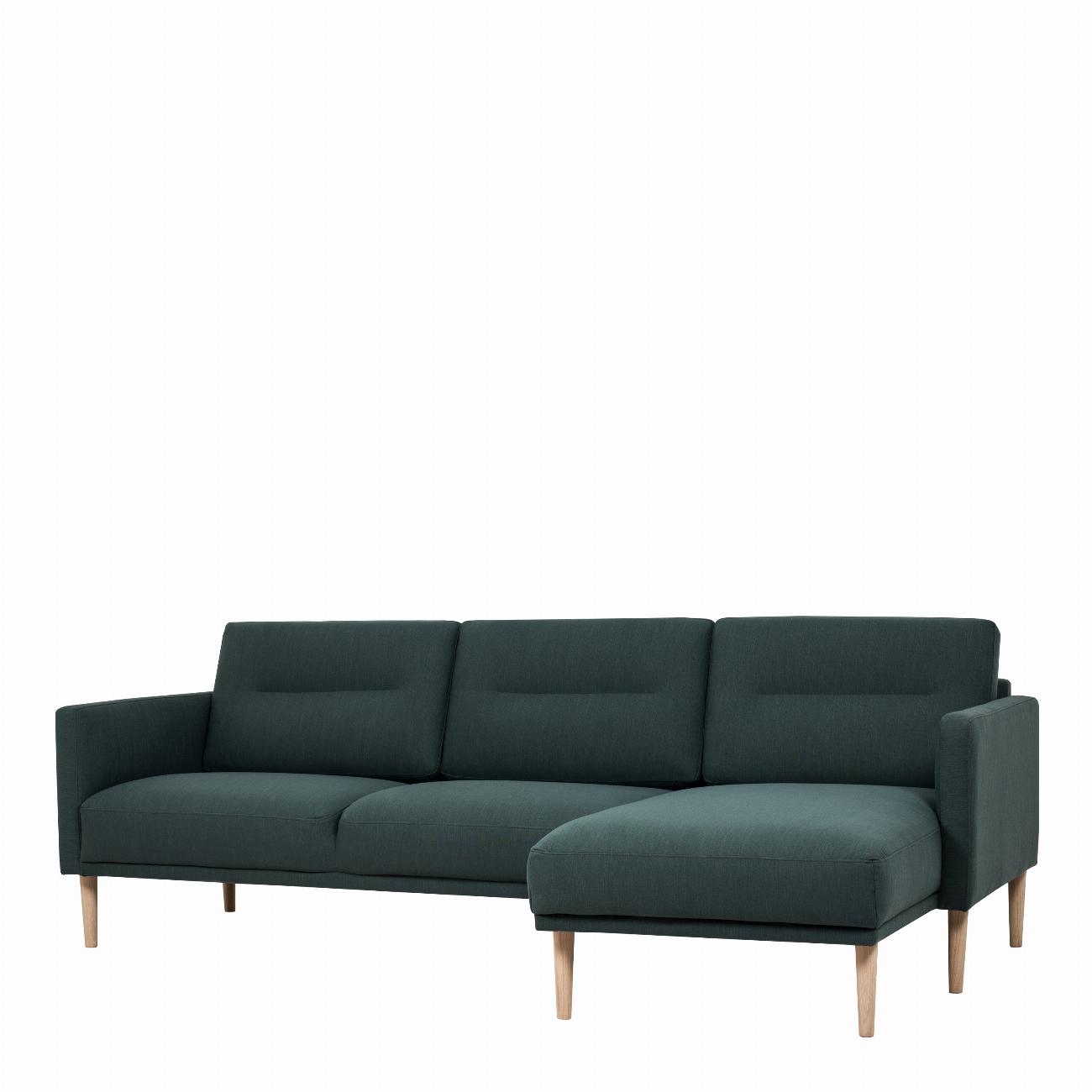 Larvik Chaiselongue Sofa (RH) - Dark Green, Oak Legs