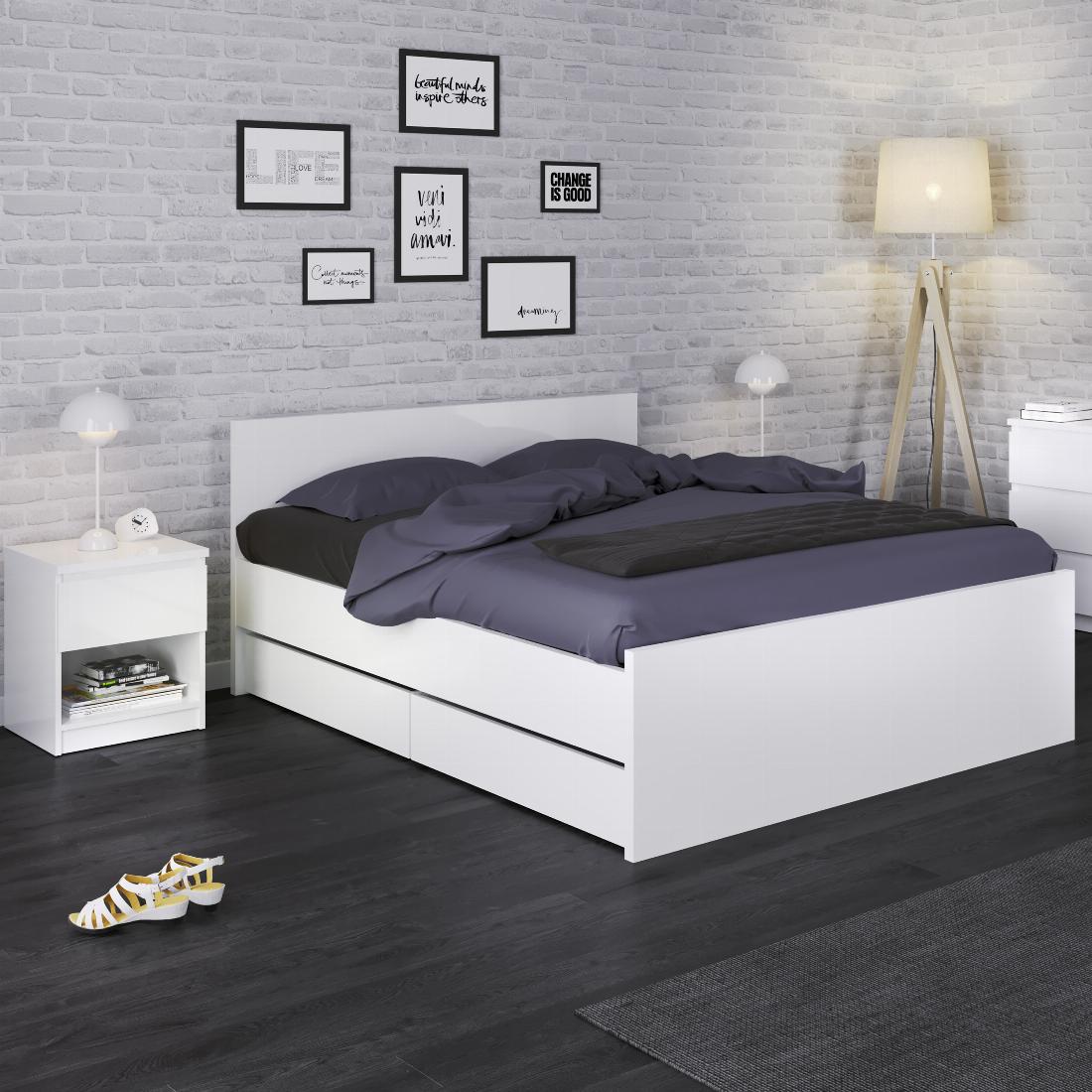 Naia Double Bed 4ft6 (140 x 190) in White High Gloss