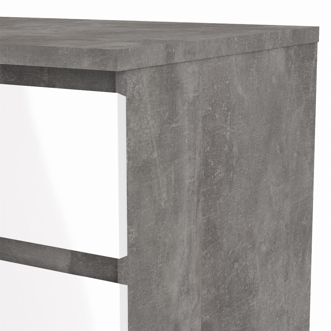 Naia Narrow Chest of 5 Drawers in Concrete and White High Gloss