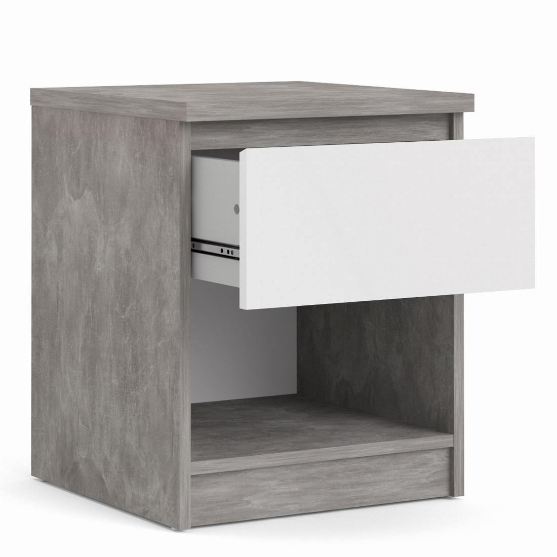 Naia Bedside - 1 Drawer 1 Shelf in Concrete and White High Gloss