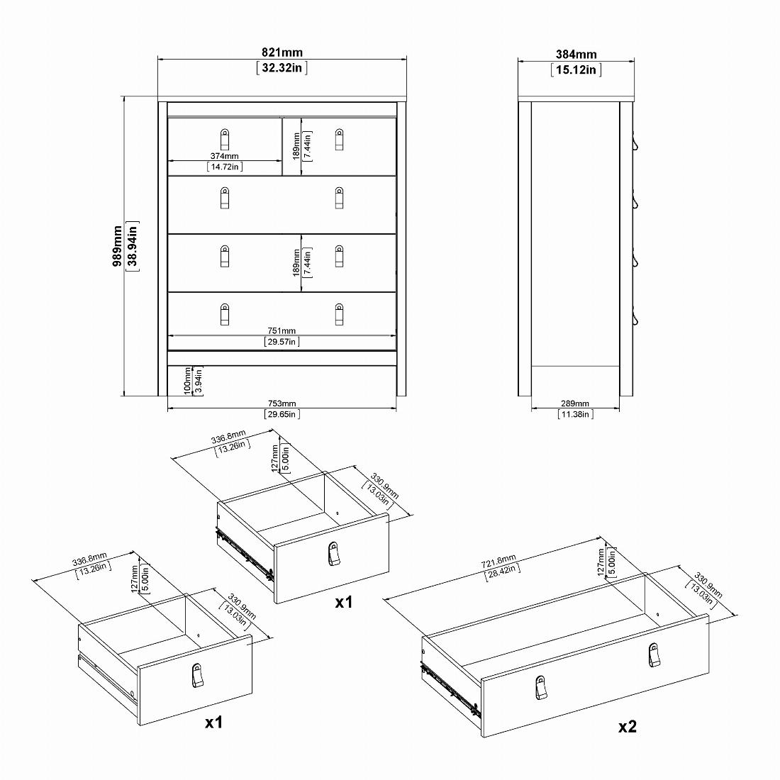 Barcelona Chest 3+2 drawers in White