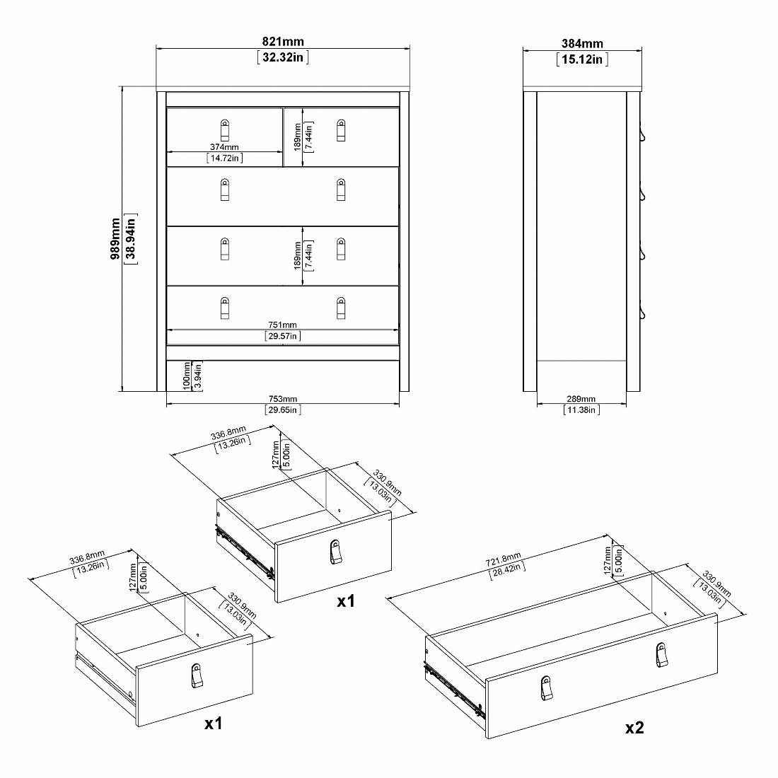 Barcelona Chest 3+2 drawers in Matt Black