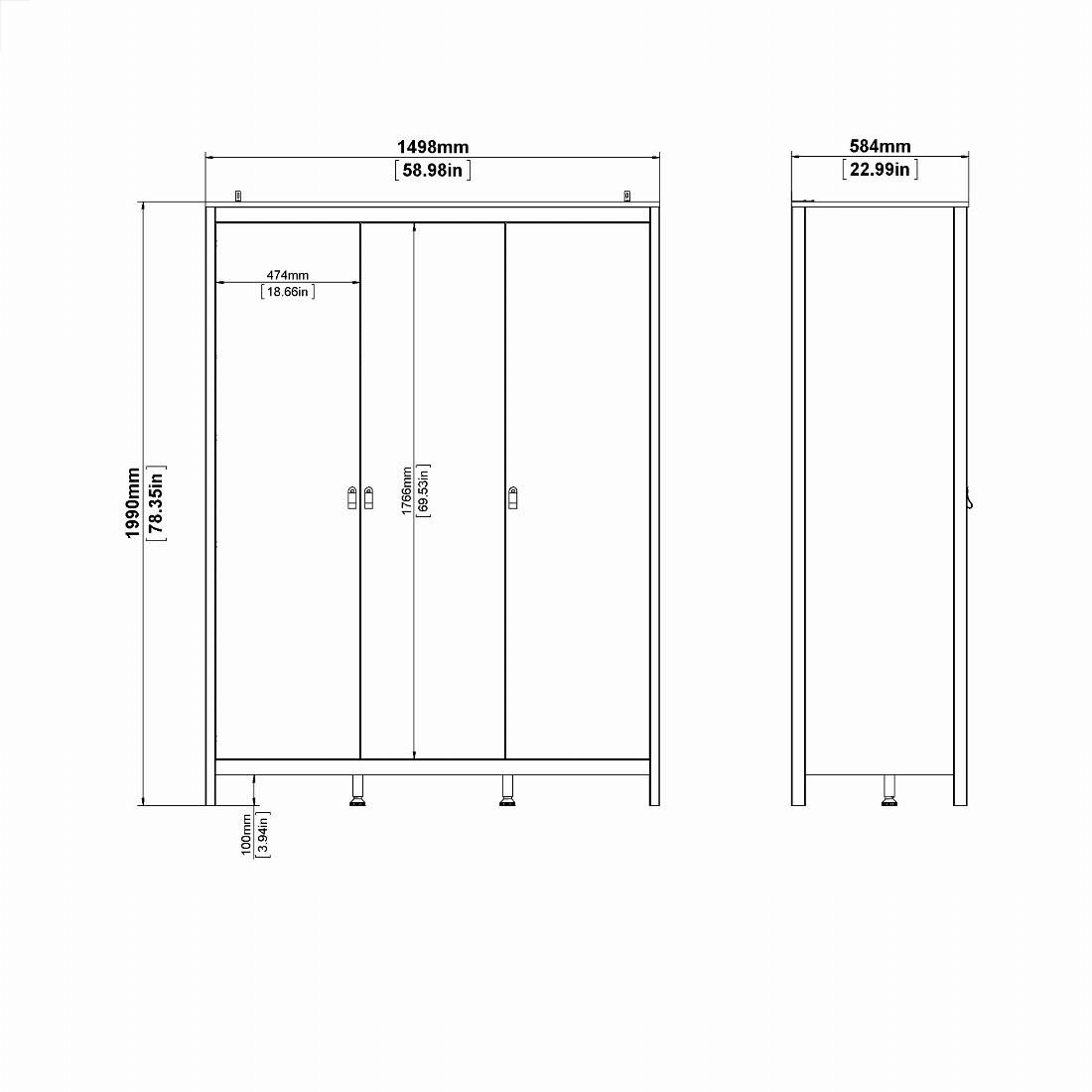 Barcelona Wardrobe with 3 doors in White