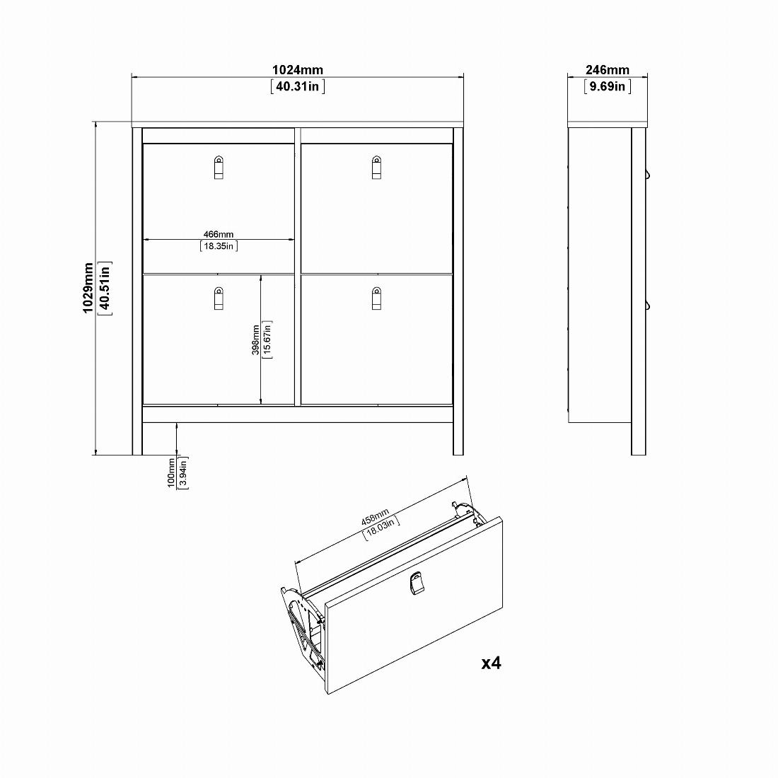 Barcelona Shoe cabinet 4 compartments in White