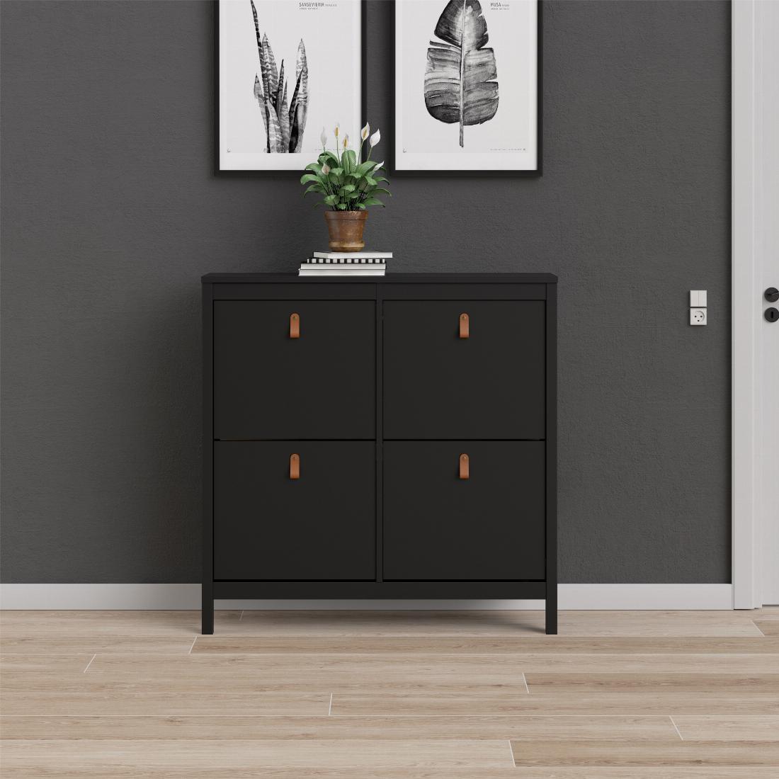 Barcelona Shoe cabinet 4 compartments in Matt Black