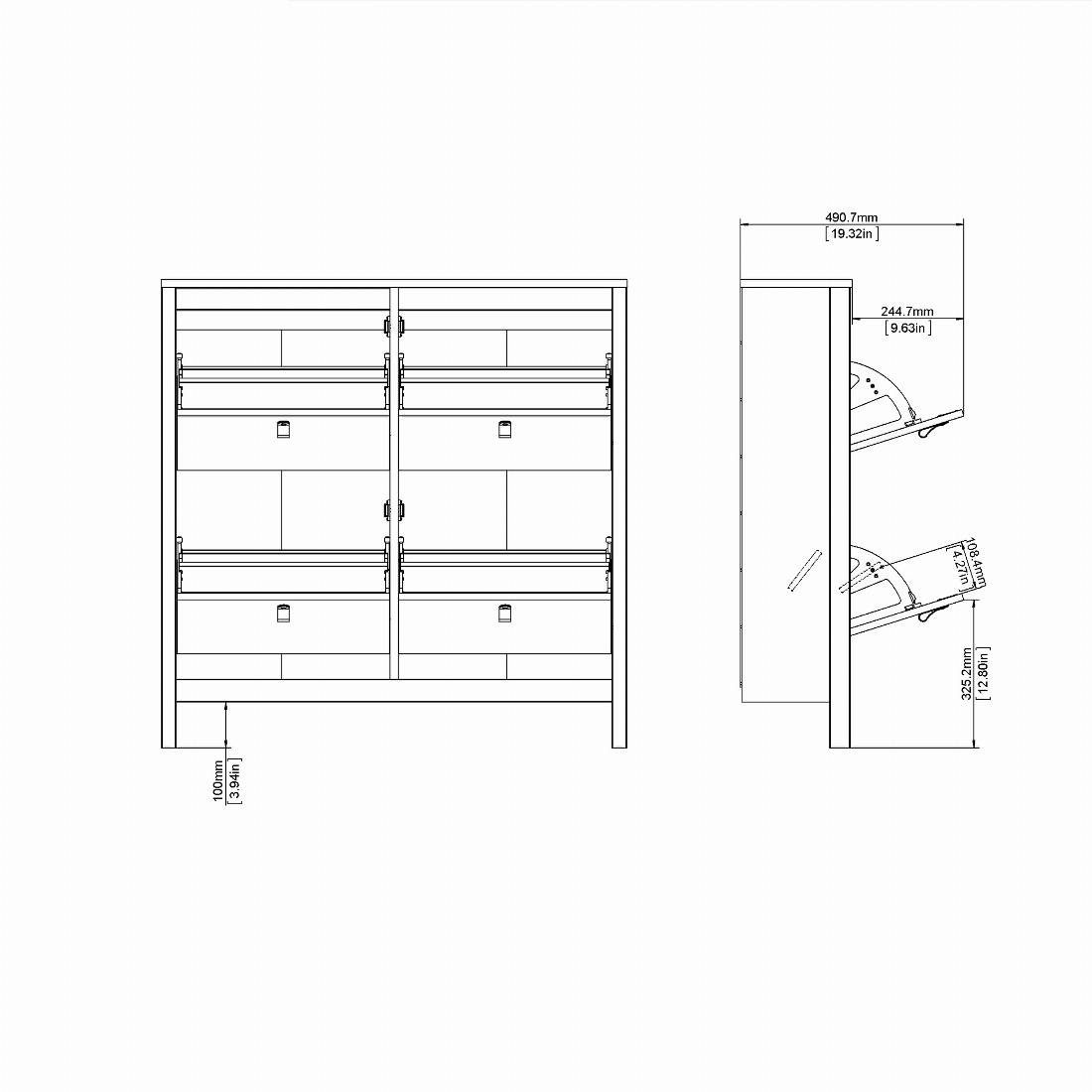 Barcelona Shoe cabinet 4 compartments in Matt Black