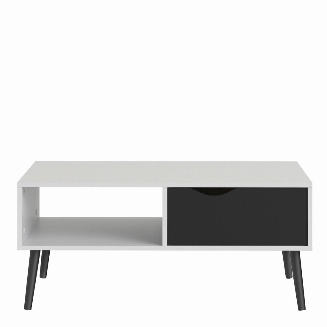 Oslo Coffee Table 1 Drawer 1 Shelf in White and Black Matt