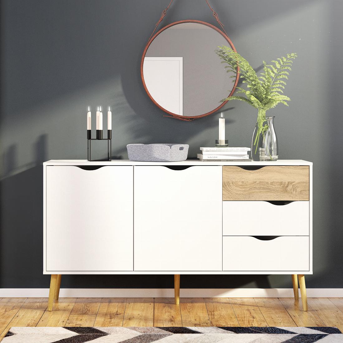 Oslo Sideboard - Large - 3 Drawers 2 Doors in White and Oak