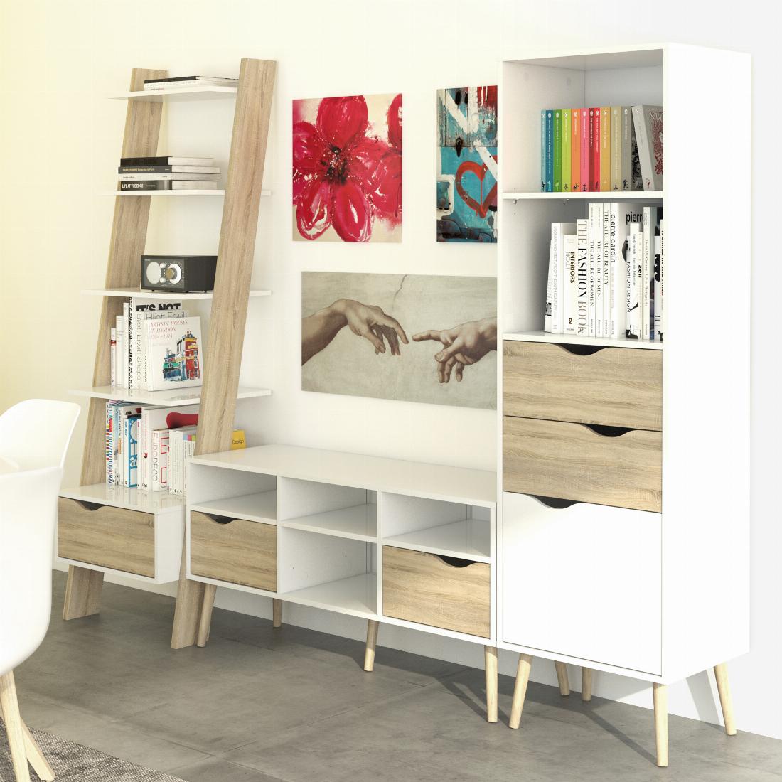 Oslo Bookcase 2 Drawers 1 Door in White and Oak