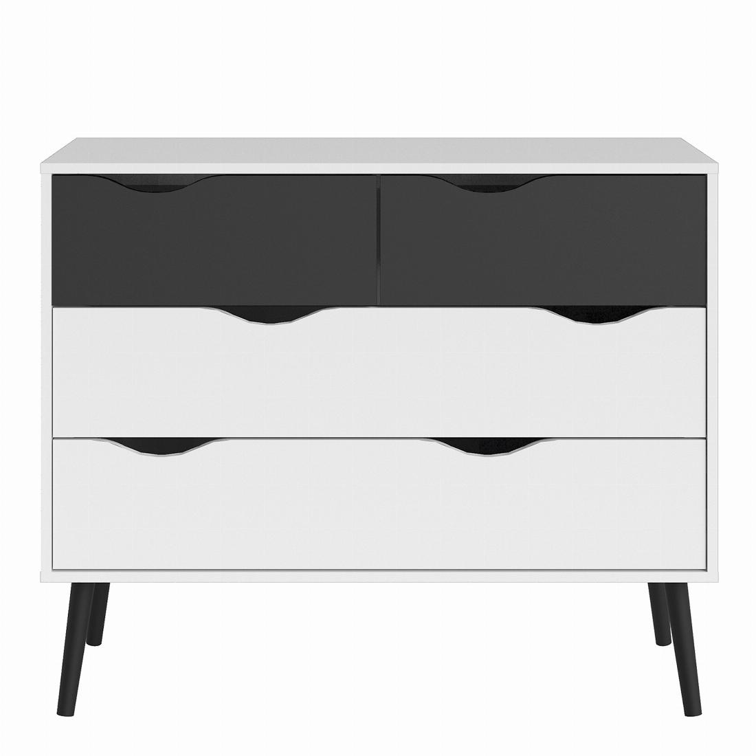 Oslo Chest of 4 Drawers (2+2) in White and Black Matt