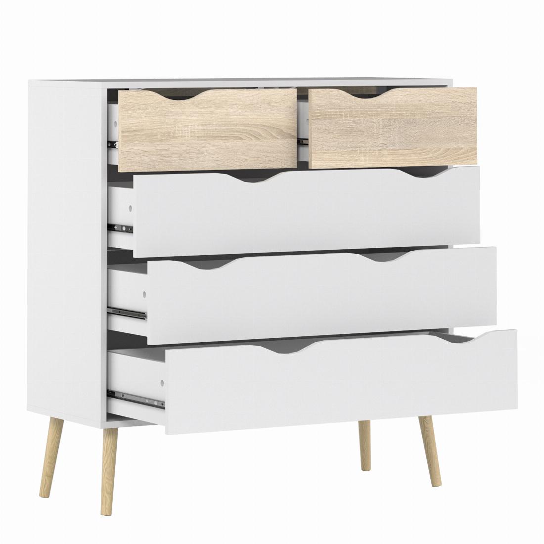 Oslo Chest of 5 Drawers 23 in White and Oak