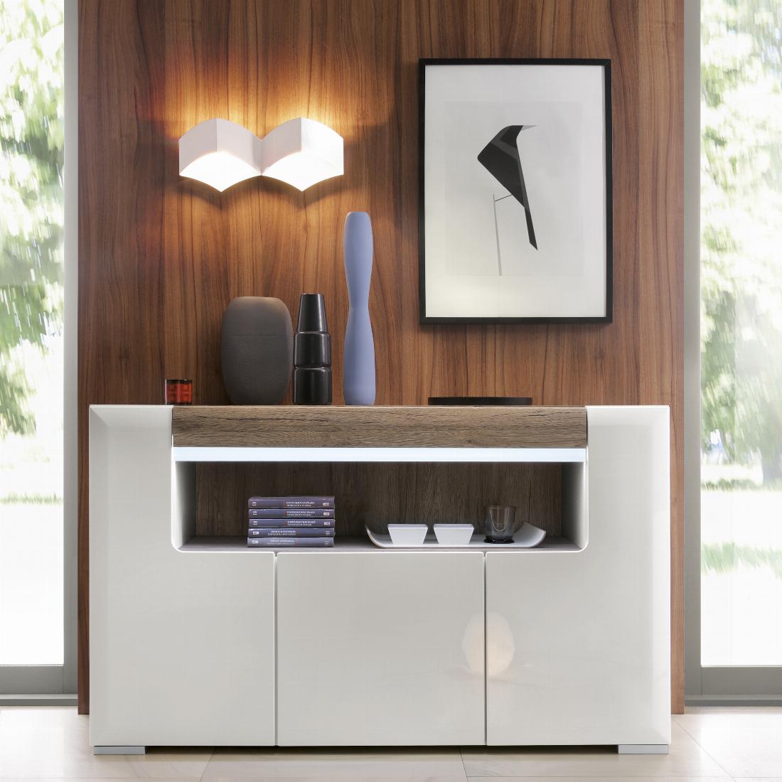 Toronto 3 Door Sideboard with open shelving (inc Plexi Lighting)