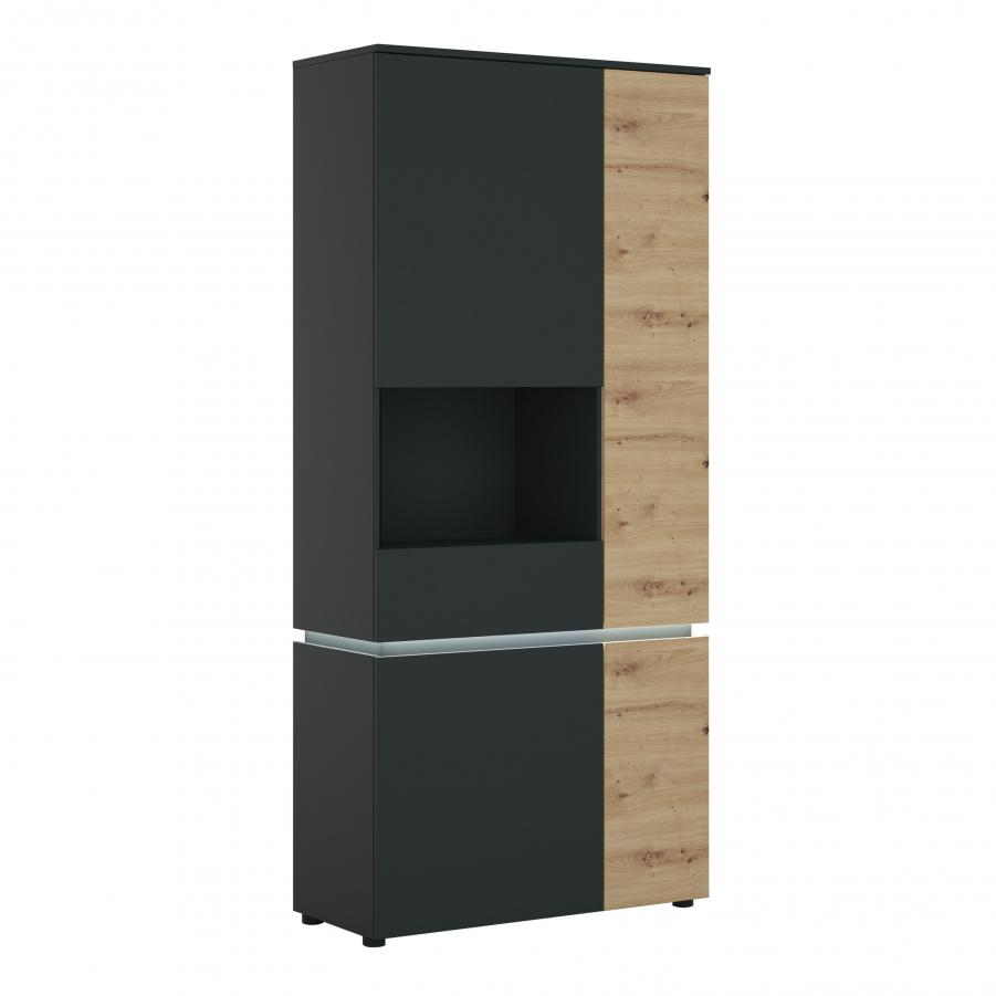 Luci 4 door tall display cabinet LH including LED lighting in Platinum and Oak