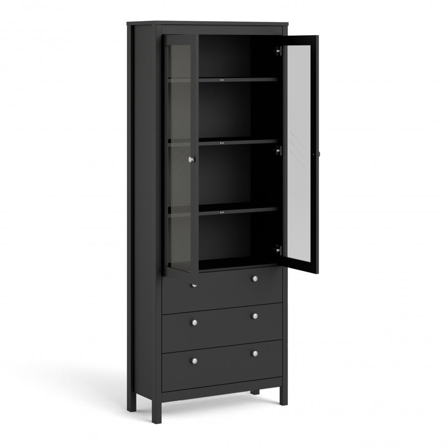 Madrid China cabinet 2 doors wglass 3 drawers in Matt Black