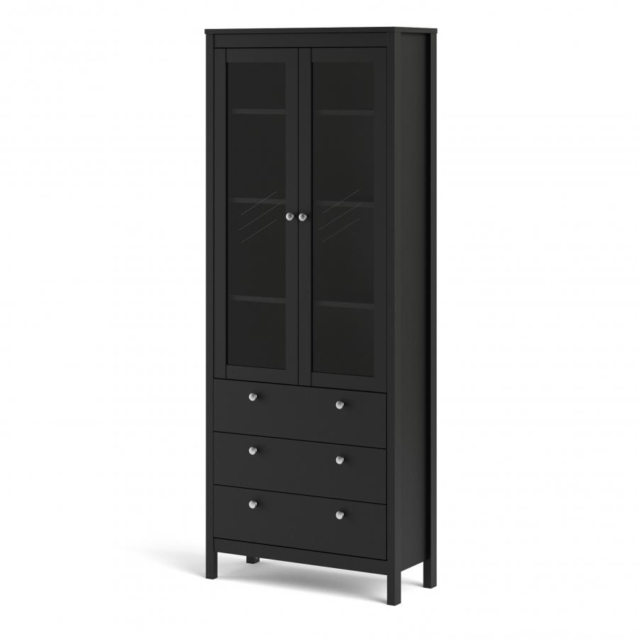 Madrid China cabinet 2 doors wglass 3 drawers in Matt Black