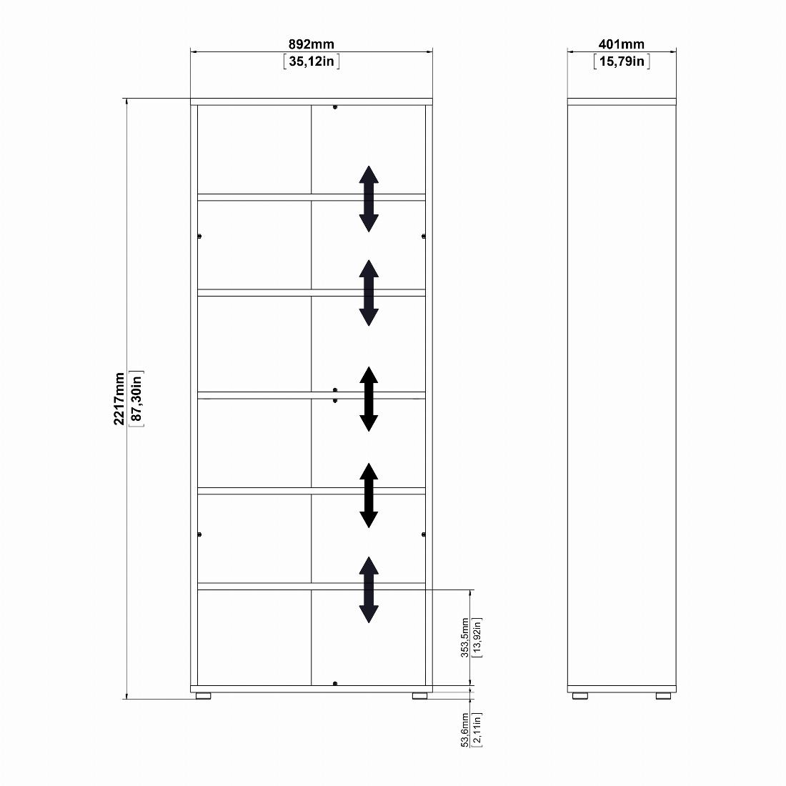 Prima Bookcase 2 Shelves With 2 Drawers + 2 File Drawers In Black Woodgrain