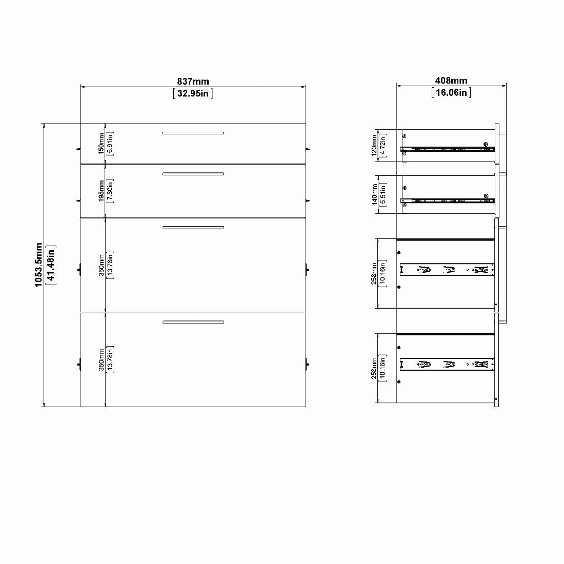 Prima Bookcase 2 Shelves With 2 Drawers + 2 File Drawers In Oak