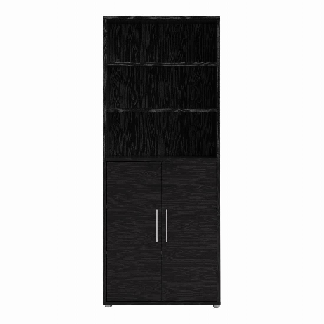 Prima Bookcase 5 Shelves with 2 Doors in Black woodgrain