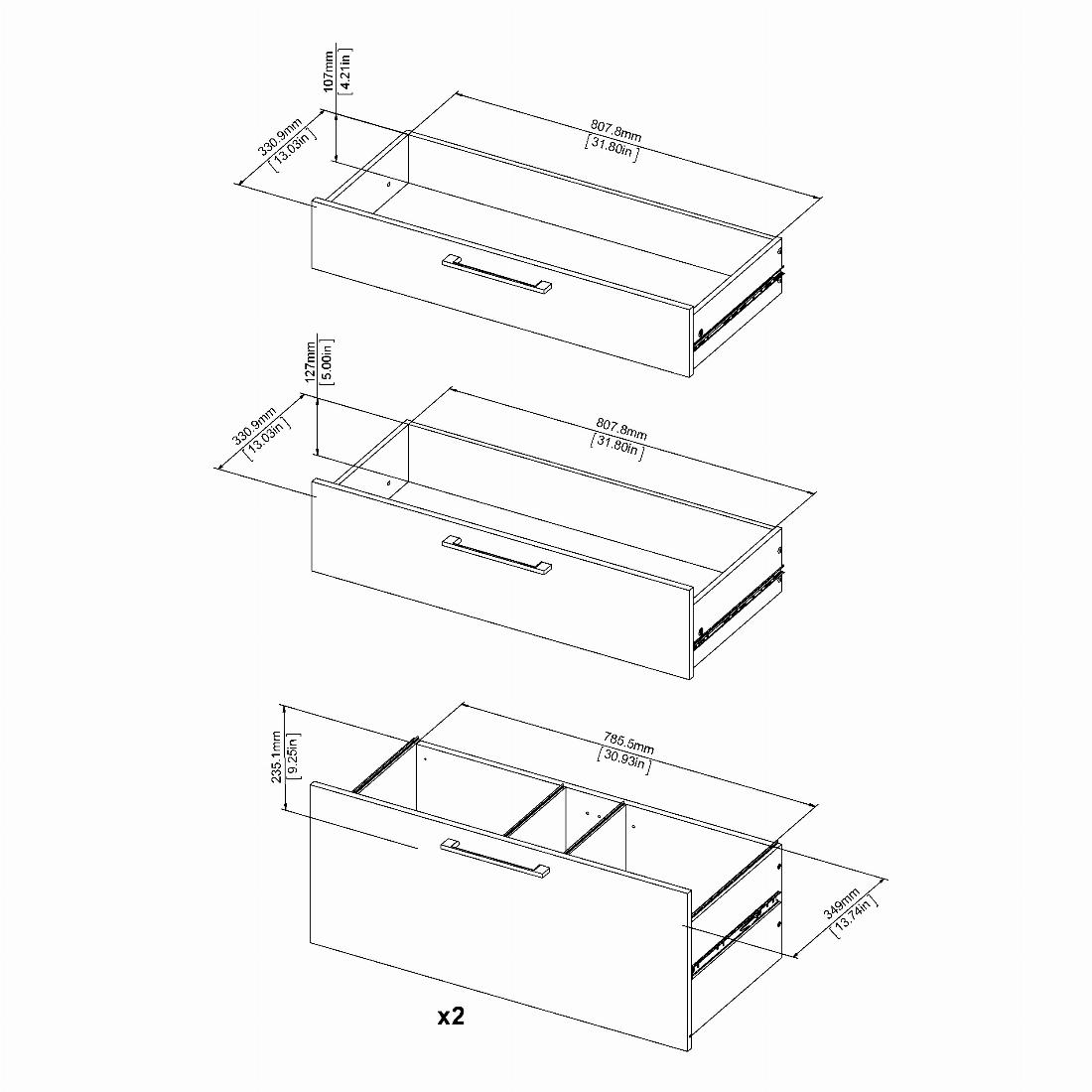 Prima Office Storage With 2 Drawers + 2 File Drawers In Black Woodgrain