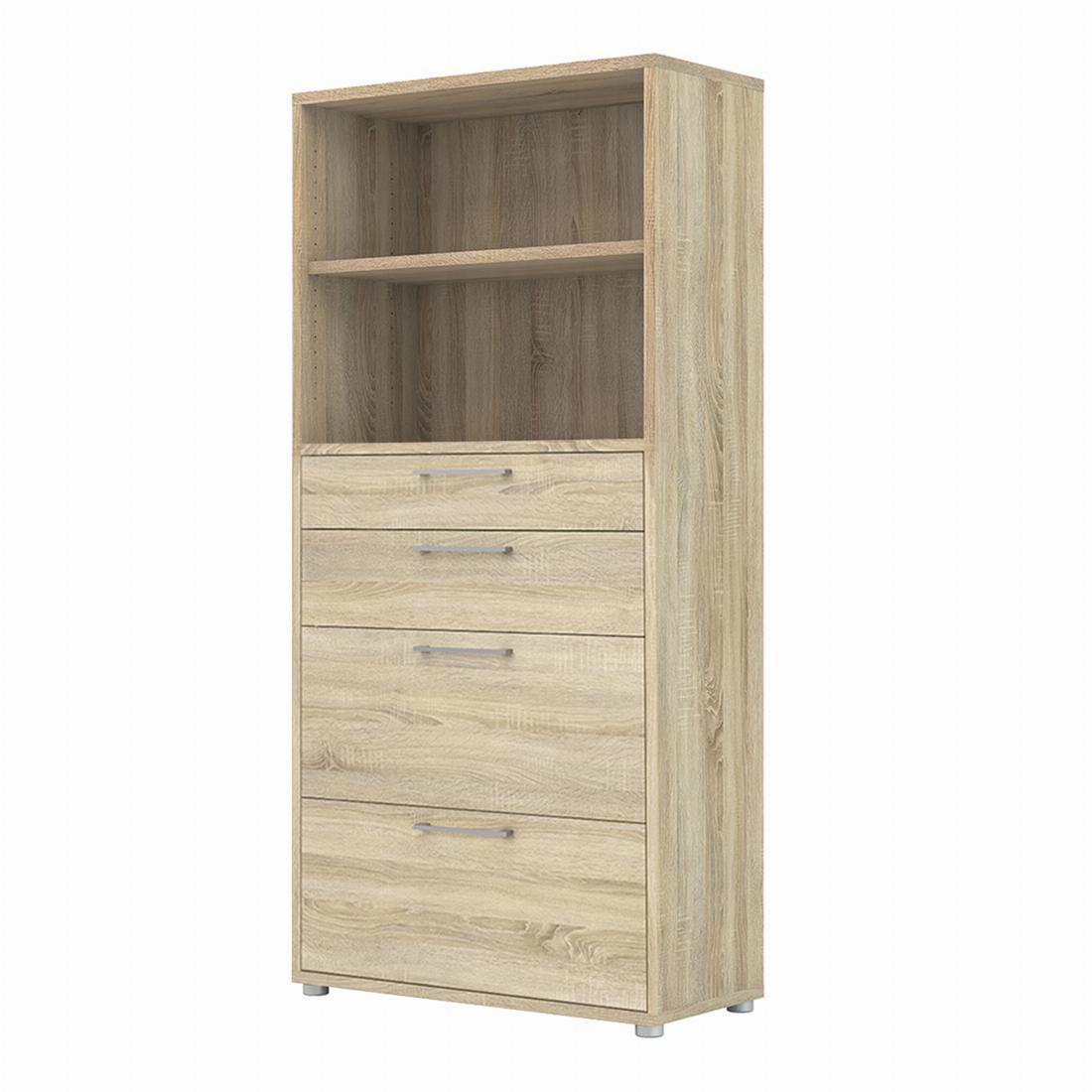 Prima Bookcase 1 Shelf With 2 Drawers + 2 File Drawers In Oak