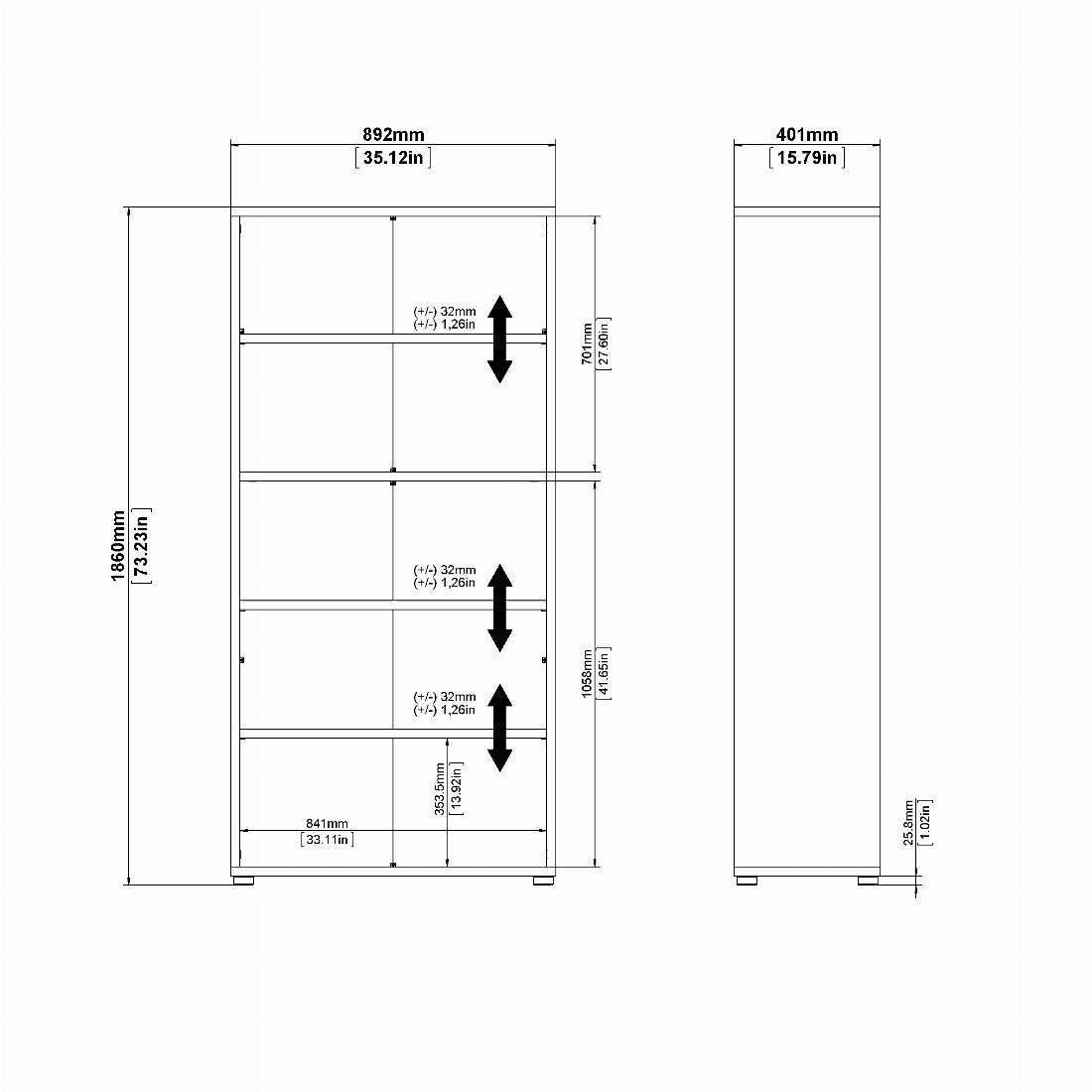 Prima Bookcase 1 Shelf With 2 Drawers + 2 File Drawers In Oak