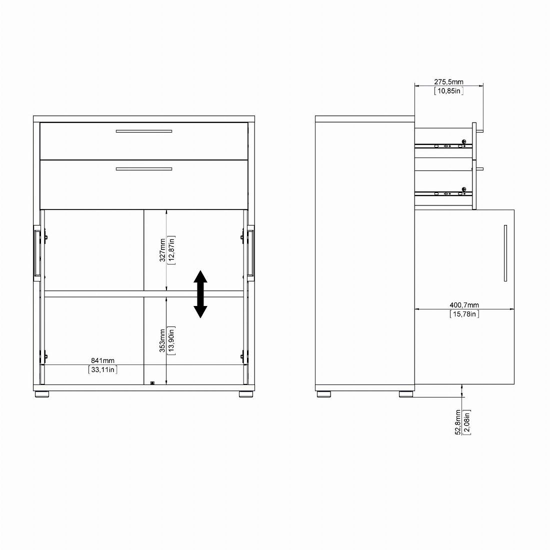 Prima Bookcase 1 Shelf With 2 Drawers And 2 Doors In White