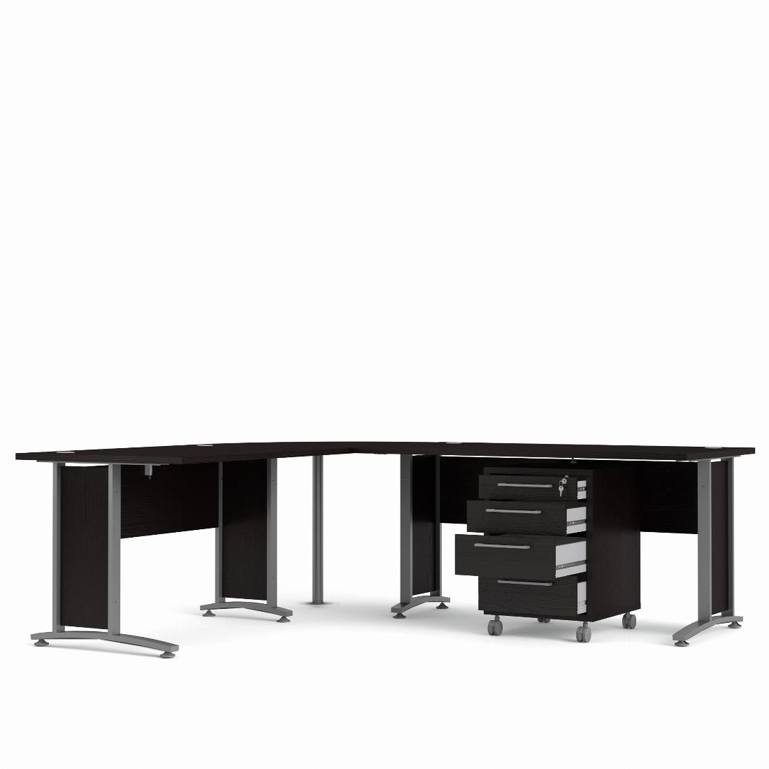 Prima Corner desk top in Black woodgrain with Silver grey steel legs