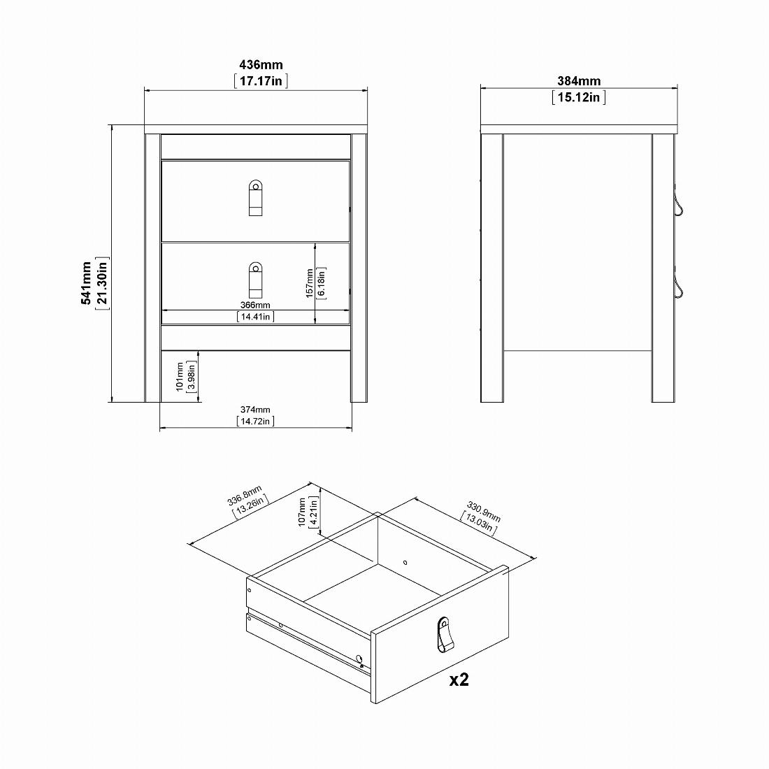 Madrid Bedside Table 2 drawers in White