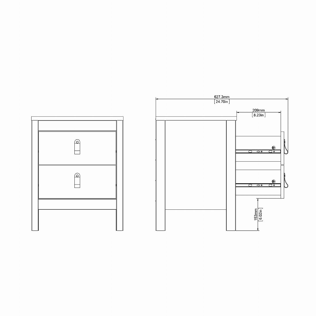 Madrid Bedside Table 2 drawers in Matt Black