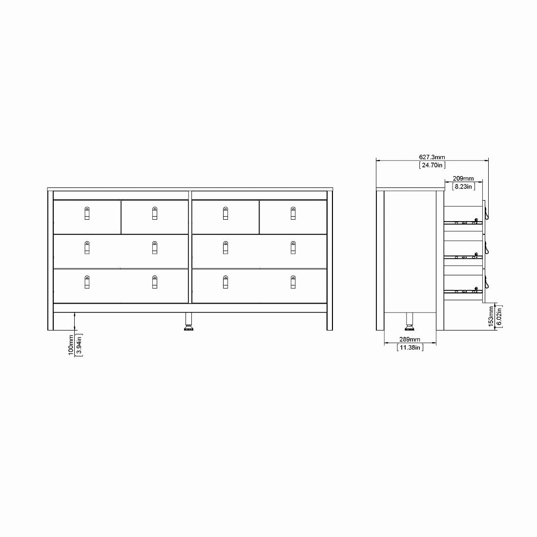 Madrid Double dresser 4+4 drawers in White