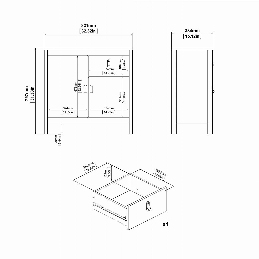 Madrid Sideboard 2 doors + 1 drawer in Matt Black