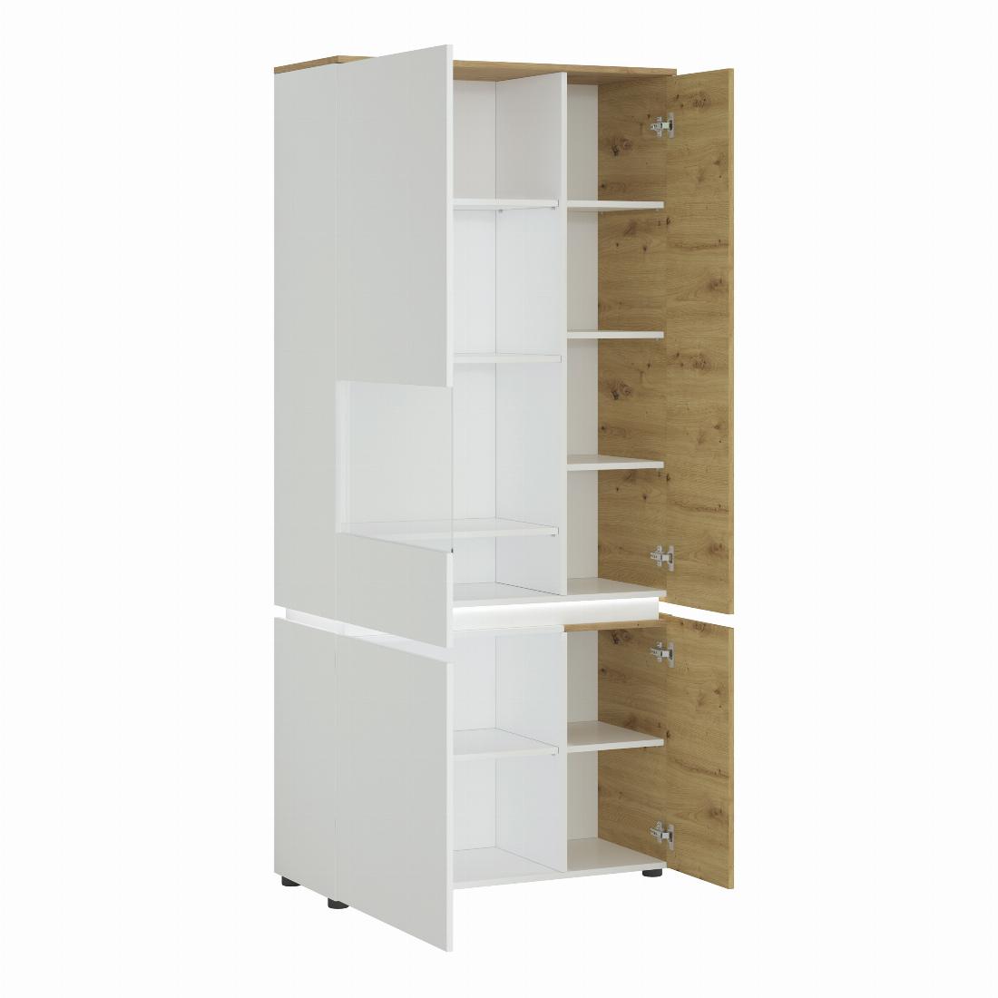 Luci 4 door tall display cabinet LH (including LED lighting) in White and Oak