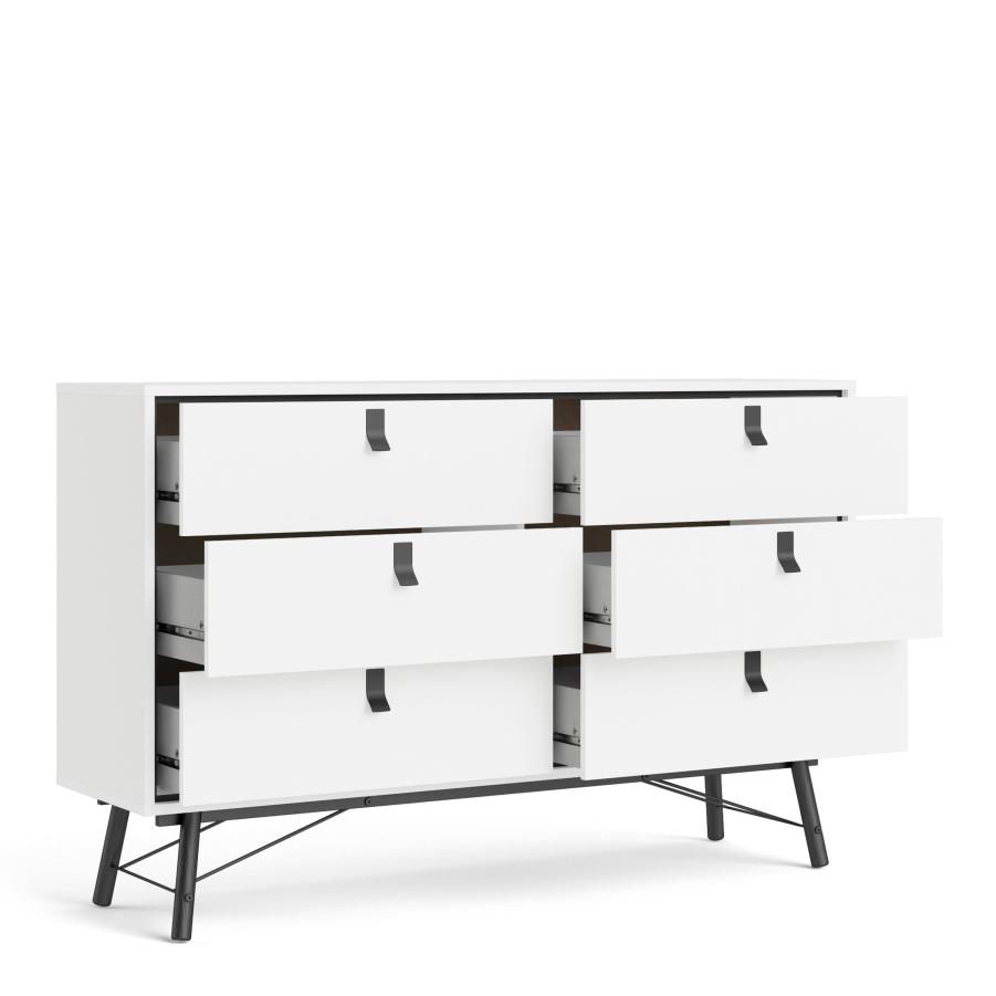 Ry Wide double chest of drawers 6 drawers in Matt White