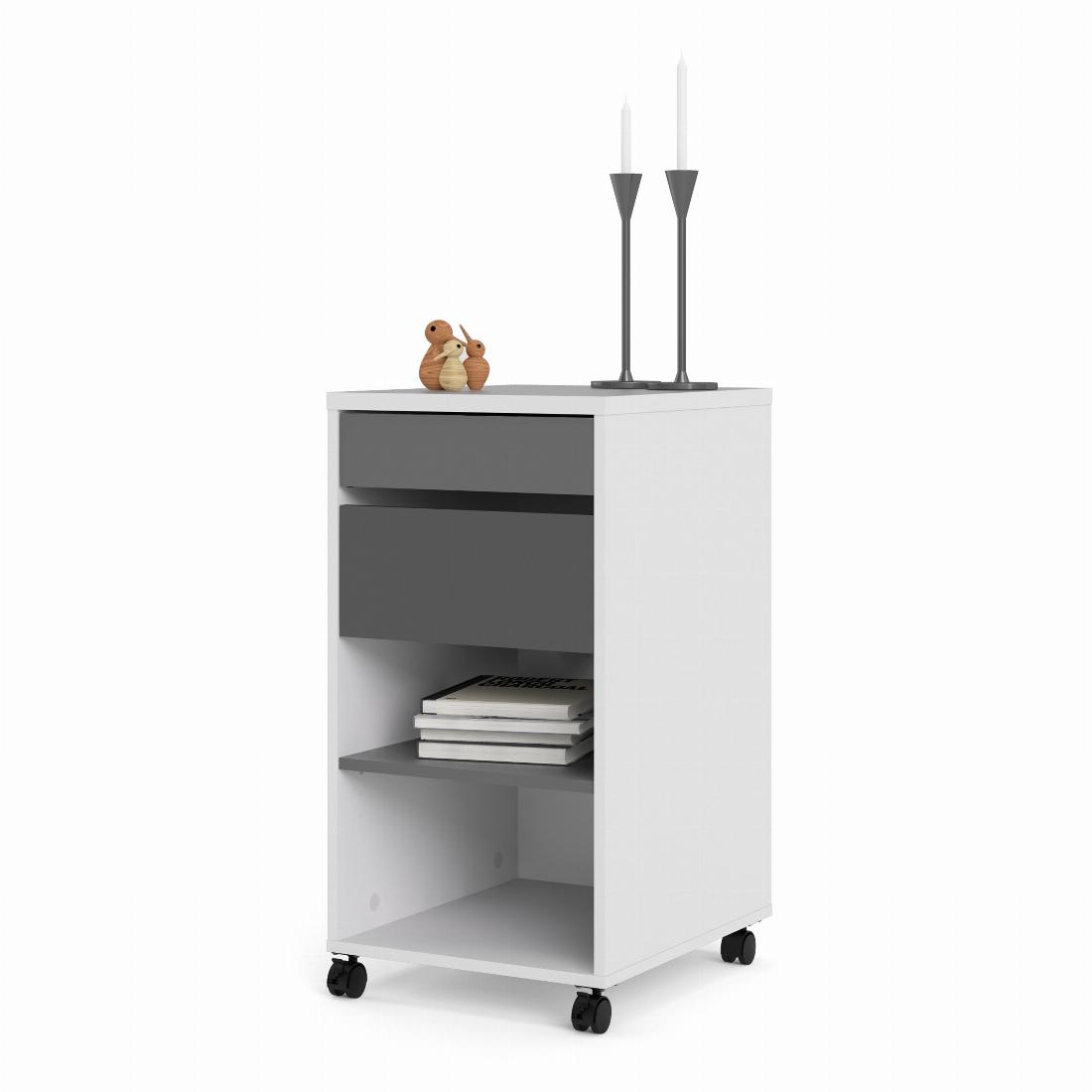 Function Plus Mobile file cabinet 2 drawers + 1 shelf White Grey