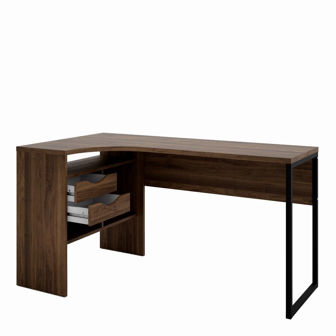 Function Plus Corner Desk 2 Drawers in Walnut