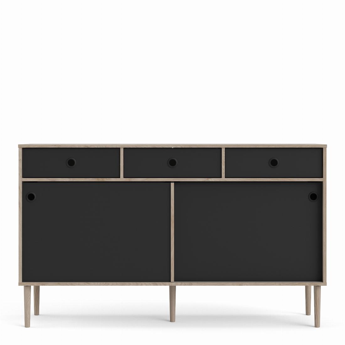 Rome Sideboard 2 Sliding Doors + 3 Drawers in Jackson Hickory Oak and Matt Black