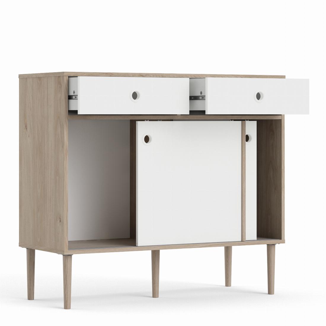 Rome Sideboard 2 Sliding Doors + 2 Drawers in Jackson Hickory Oak with Matt White