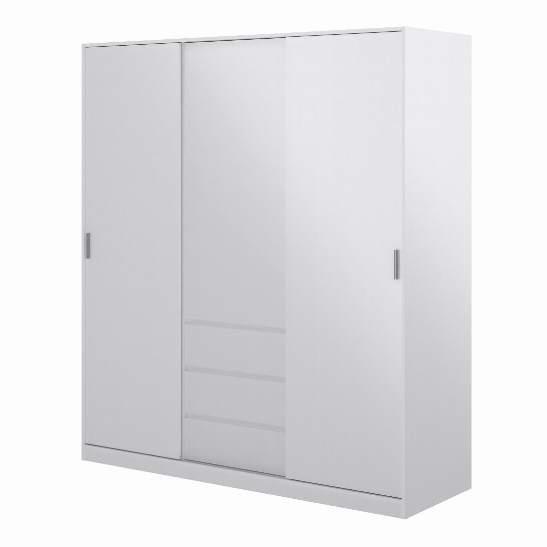 Naia Wardrobe with 2 sliding doors + 1 door + 3 drawers in White High Gloss