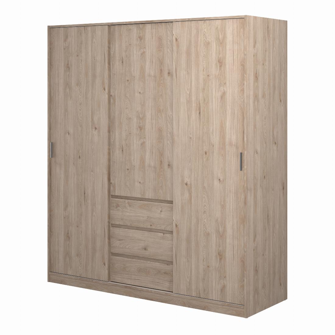 Naia Wardrobe with 2 sliding doors + 1 door + 3 drawers in Oak structure Jackson Hickory