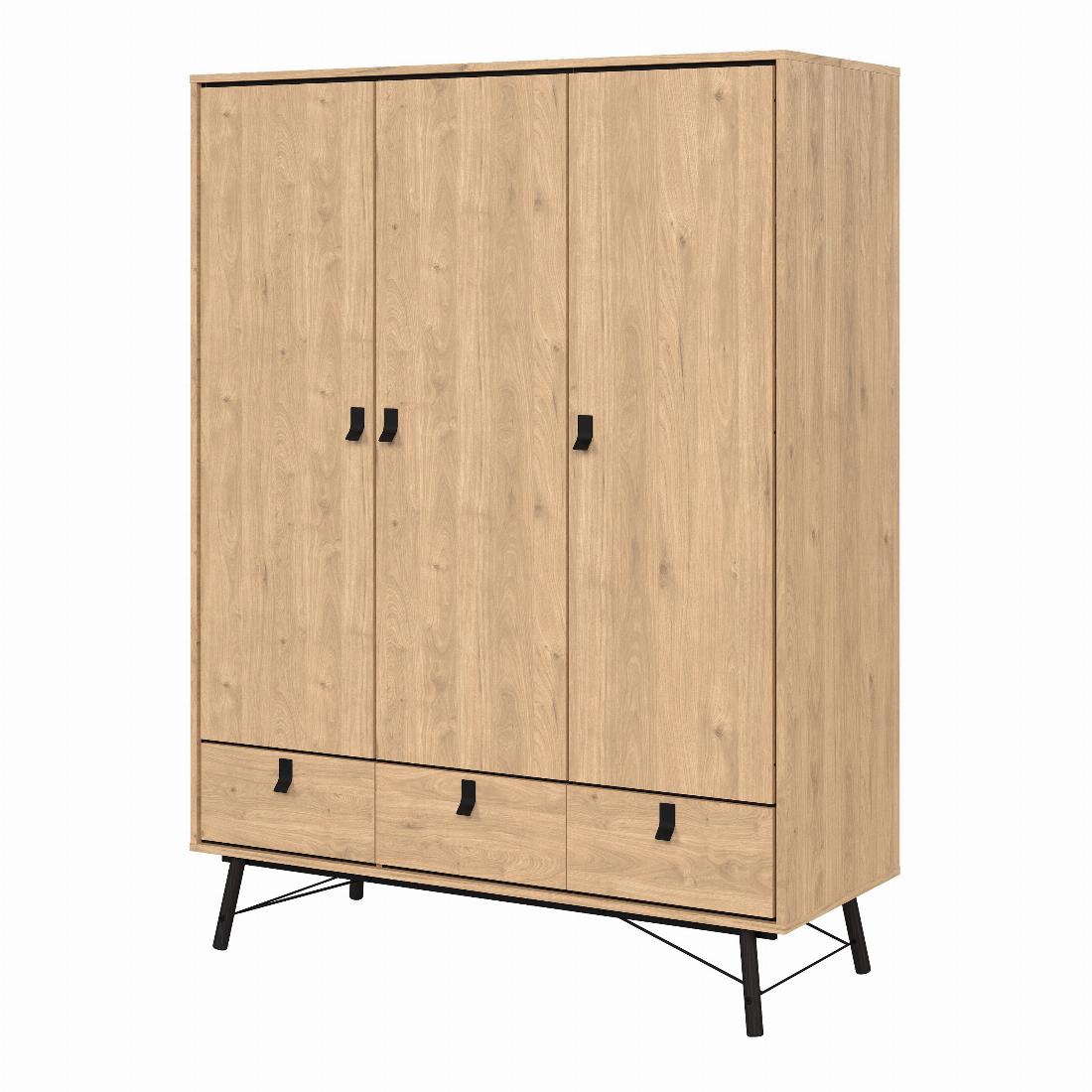 Ry Wardrobe 3 Doors 3 Drawers in Jackson Hickory Oak