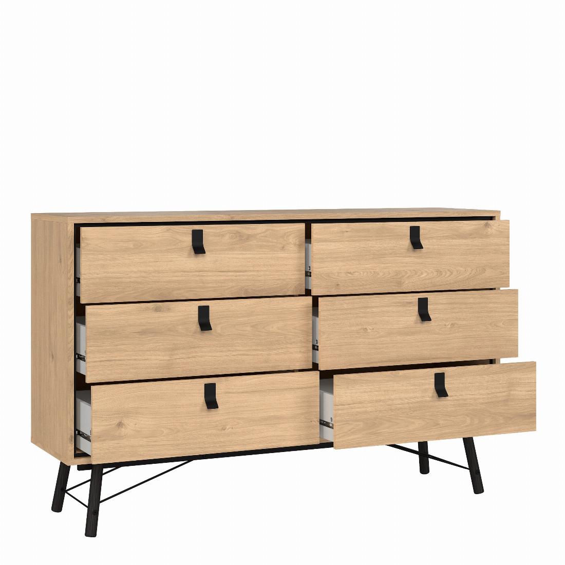 Ry Wide Double Chest of Drawers 6 Drawers in Jackson Hickory Oak