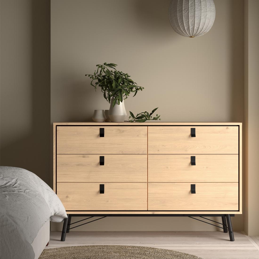 Ry Wide Double Chest of Drawers 6 Drawers in Jackson Hickory Oak