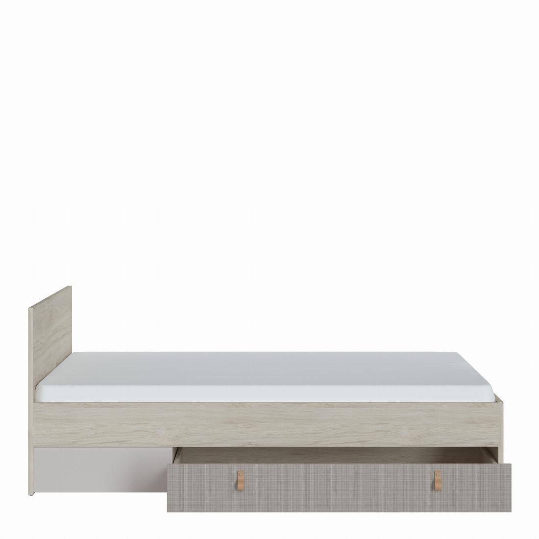 Denim 120cm Bed with 1 Drawer in Light Walnut, Grey Fabric Effect and Cashmere