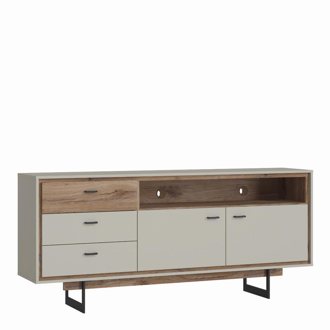 Rivero 2 Door 3 Drawer Open Shelf Sideboard in Grey and Oak 