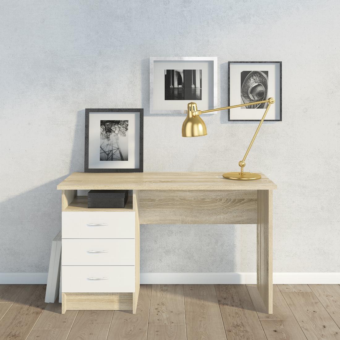 Function Plus Oak Desk 3 White Drawers 