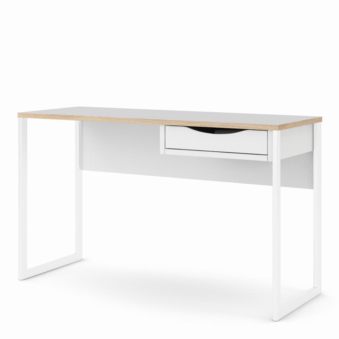 Function Plus Desk 1 Drawer Wide in White with Oak Trim