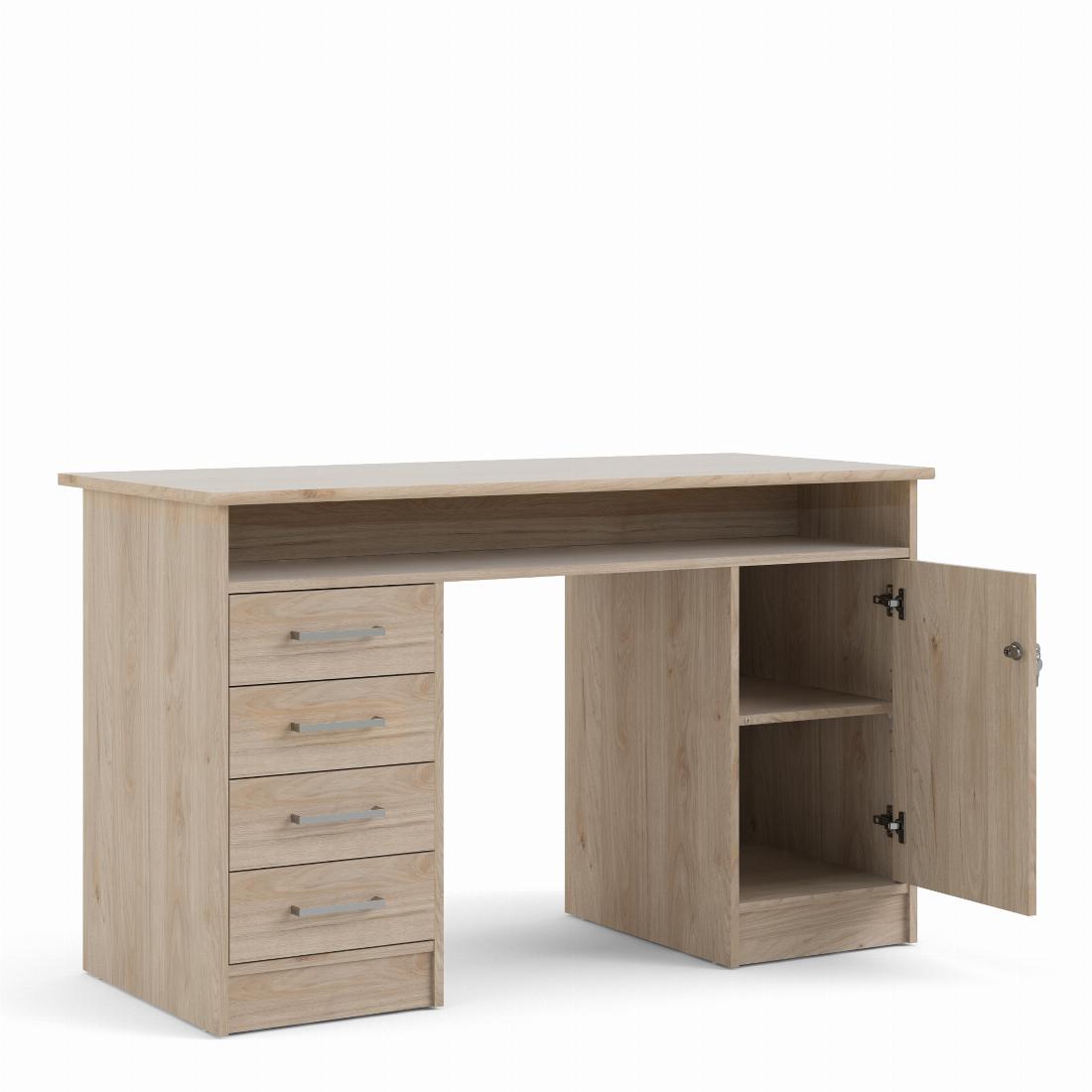 Function Plus Desk 4 Drawer 1 Door in Jackson Hickory Oak