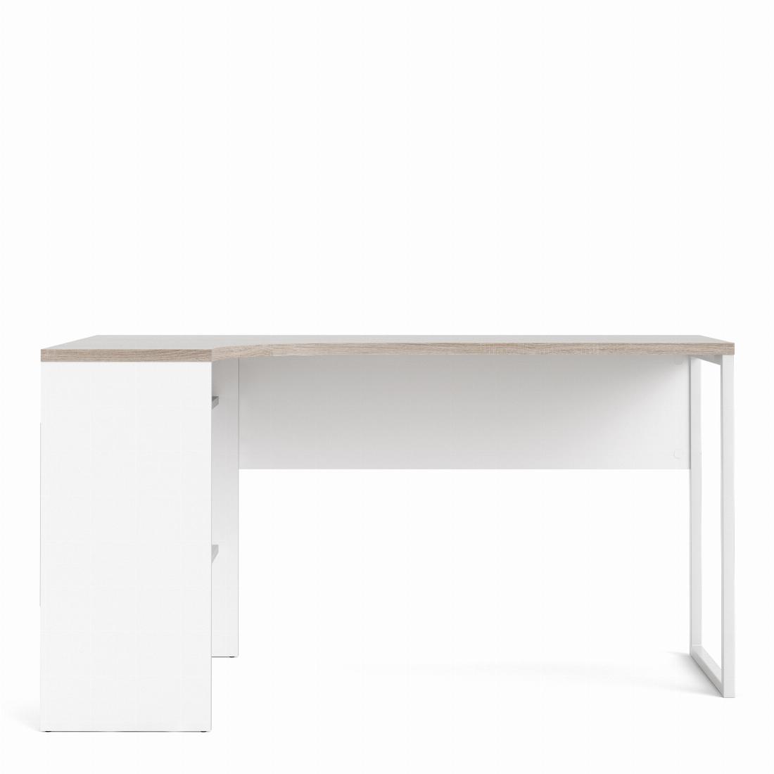 Function Plus Corner Desk 2 Drawers in White and Truffle Oak