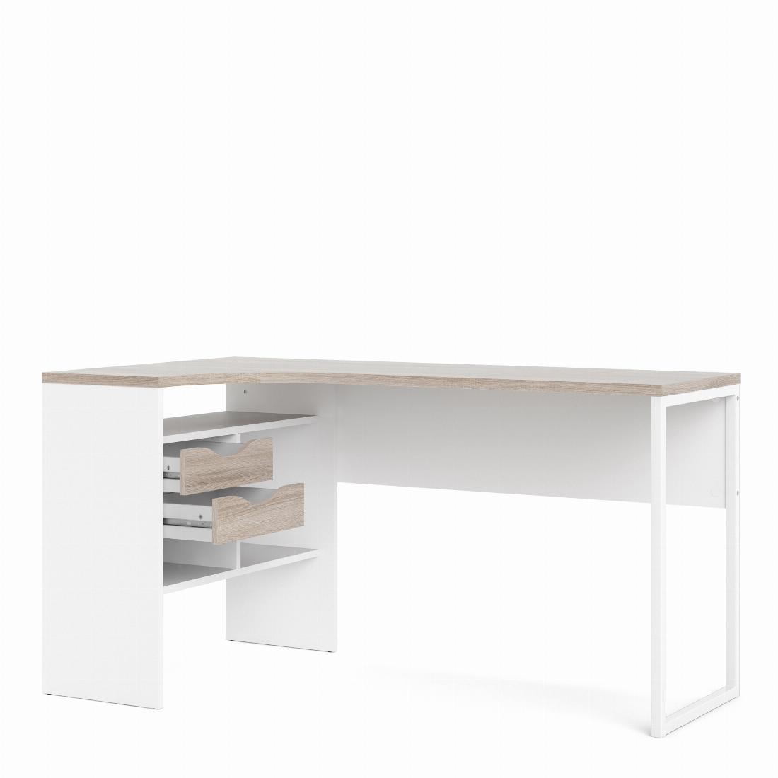 Function Plus Corner Desk 2 Drawers in White and Truffle Oak