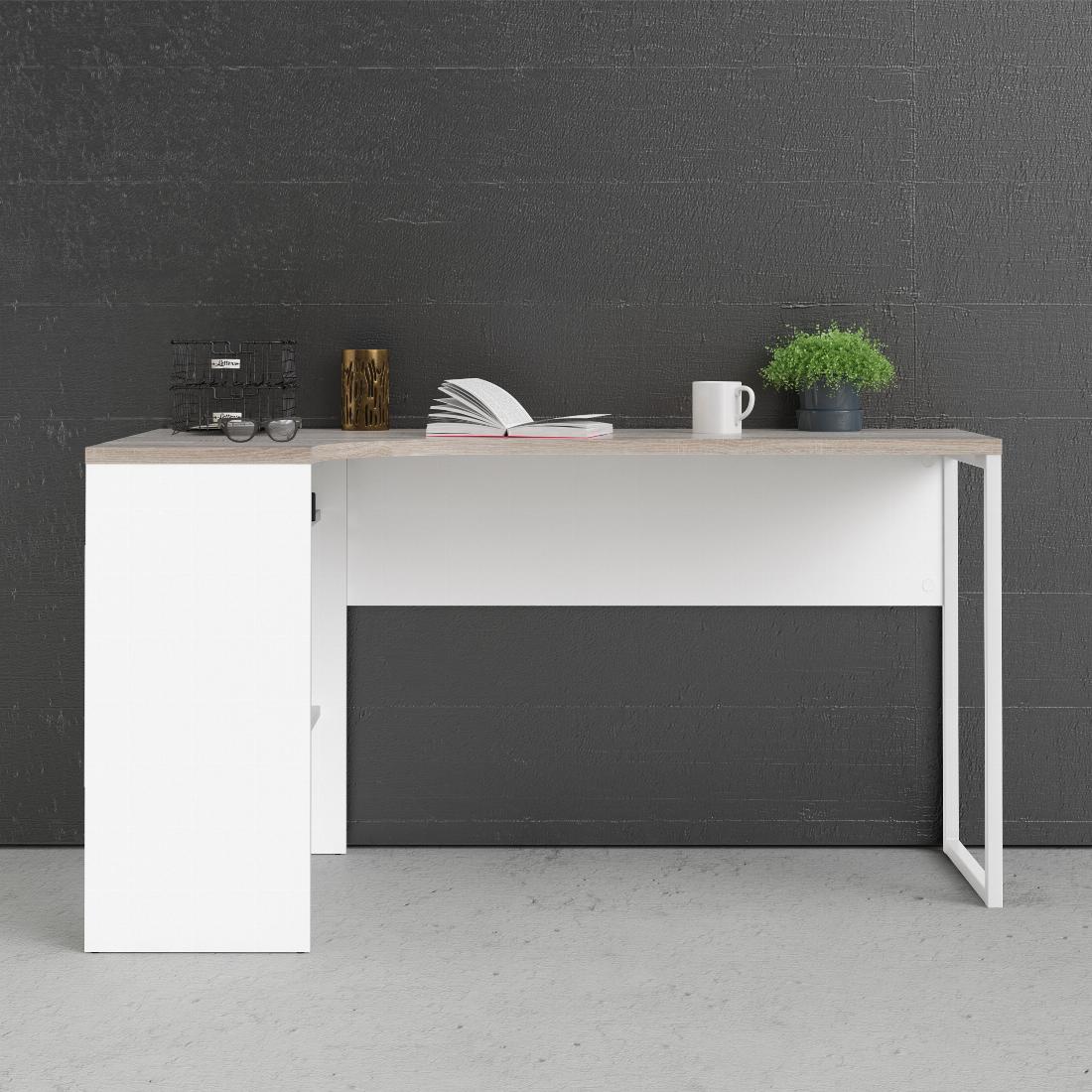 Function Plus Corner Desk 2 Drawers in White and Truffle Oak